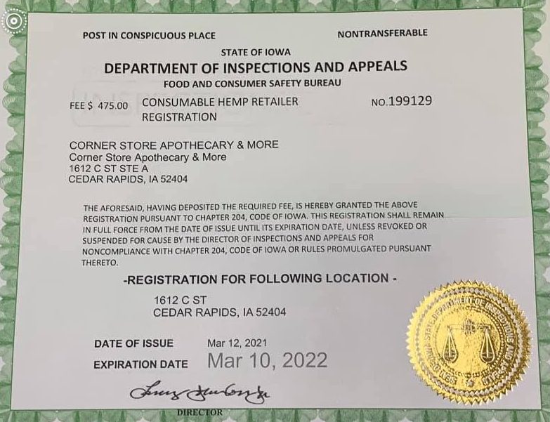 hemp retailer certification for Corner Store