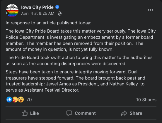 iowa city pride comment