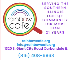 Rainbow Cafe with logo, serving Southern Illinois LGBTQ+ community