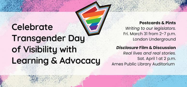 Ames Pride Postcards with Pints and Disclosure screening