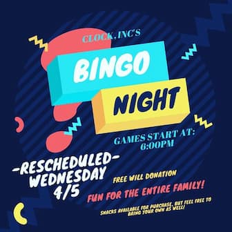 Bingo Night at Clock Inc. April 5