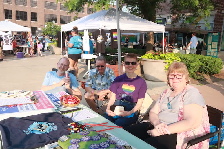 From One Human Family, l to r: David Stewart, Craig Brown, Connie Lannan and Joanie Demmer at Pride Party at Bass Street Landing in Moline June 17, 2023.