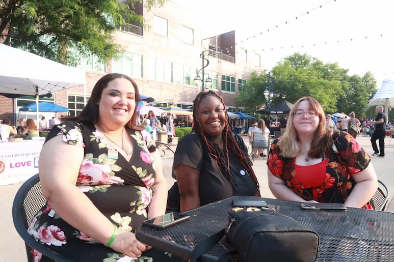 Diamond Mitchell, Trayanna Thomas and Jacey at the Pride Party at Bass Street Landing in Moline June 17, 2023.