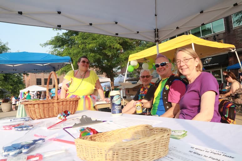 Rachel Peterson, Jeff Transou, Pastor Rich Hendricks of MCC of the Quad Cities, and Alta Price at the Pride Party at Bass Street Landing in Moline June 17, 2023.