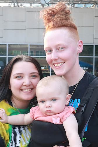 Kennedie Norris (right) and Carolyn Norris, with daughter Kenlynne, at Pride Party at Bass Street Landing June 17.