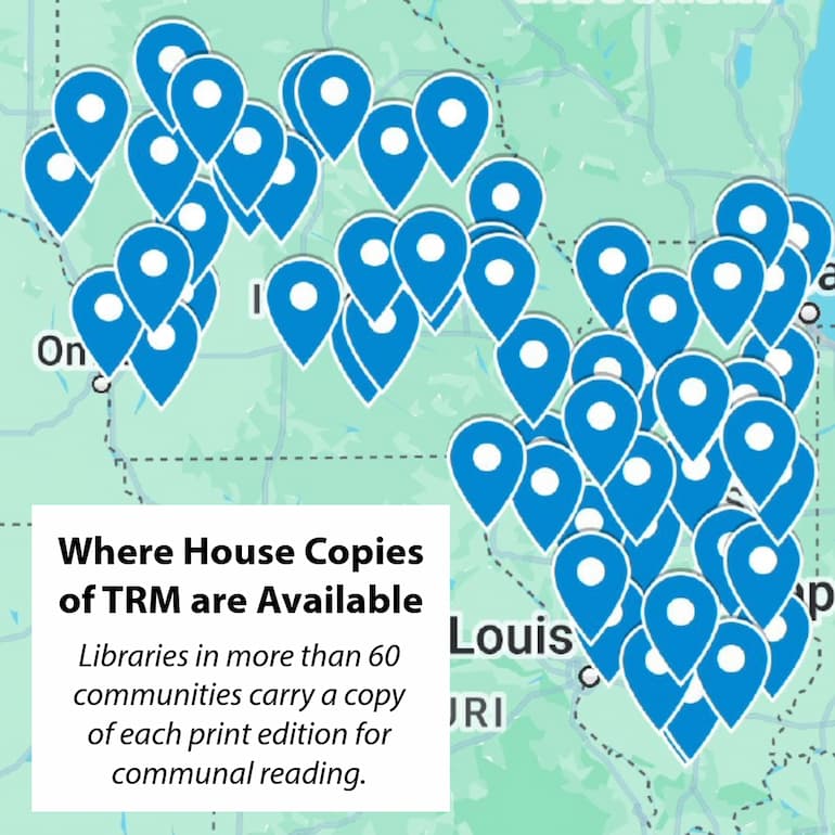 Map where house copies of TRM The Real Mainstream are available