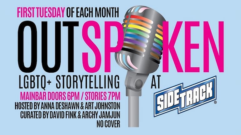 OUTspoken lgbtq monlty storytelling at Sidetrack the Video Bar in Chicago 770 by 433