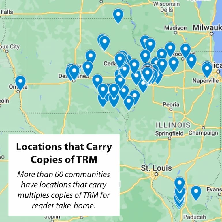 Map showing communities that carry free copies of The Real Mainstream to take home