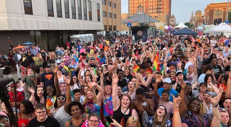 Springfield PrideFest crowd in downtown Springfield