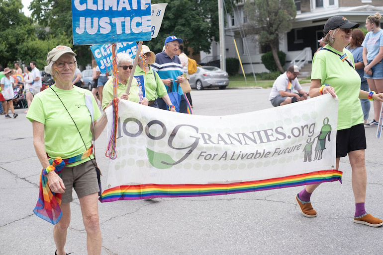 100 Grannies for a Liveable Future in the Iowa City Pride Parade June 15