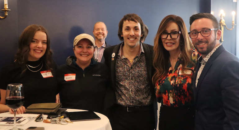 Kyrie and Anna Copeland of Kyrie Copeland Films, Adam Peters of Clock Inc. and the Stonewall Democratic Caucus for Iowa, former Miss Trans USA Candi Stratton, and realtor Steven Sutton Gordon at the Davenport launch