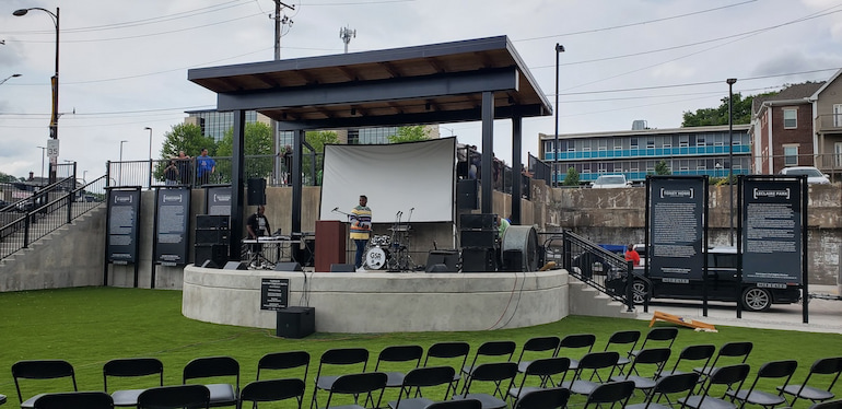 MLK Park stage and plaques